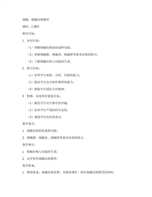 高中生物模型教案模板范文