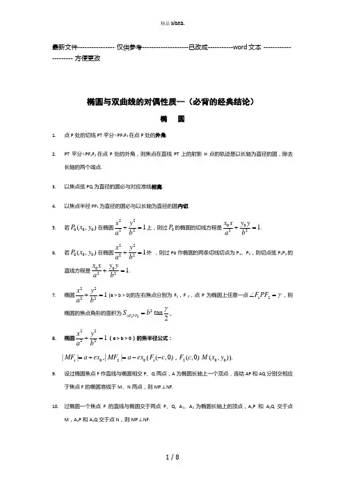 高考数学圆锥曲线的经典性质50条(优选.)