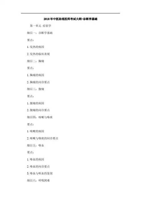 2018年中医助理医师考试大纲-诊断学基础