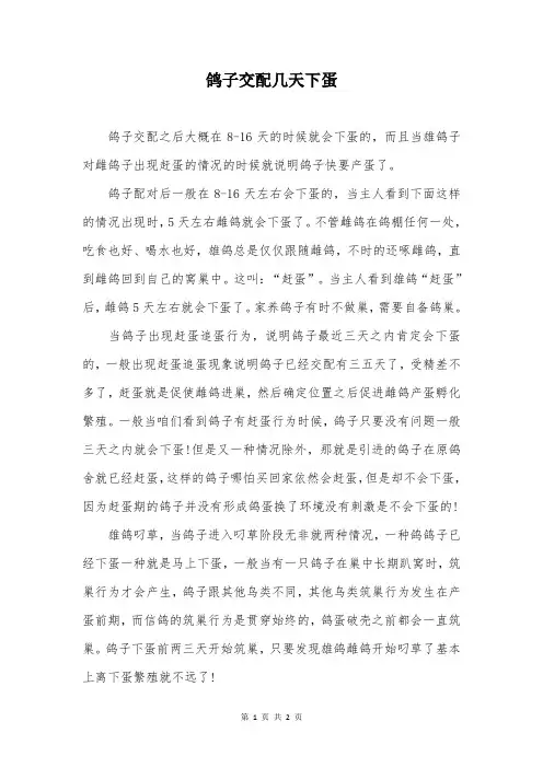 鸽子交配几天下蛋