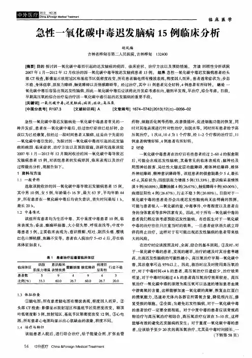 急性一氧化碳中毒迟发脑病15例临床分析