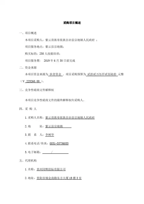 采购项目概述一、项目概述
