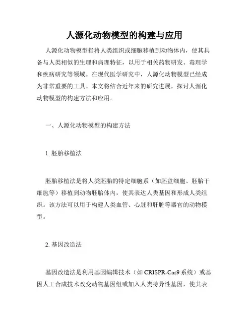 人源化动物模型的构建与应用