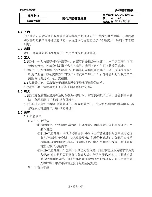交付风险管理制度