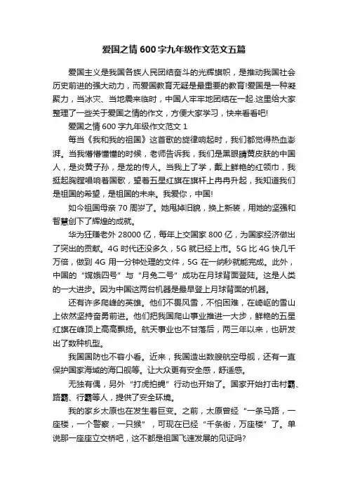 爱国之情600字九年级作文范文五篇