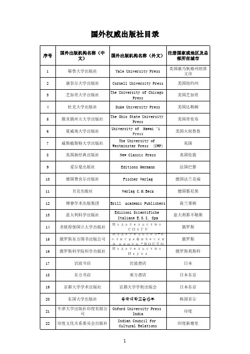 ：国外权威出版社目录