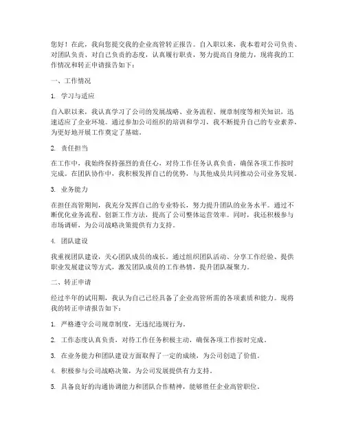 企业高管转正报告