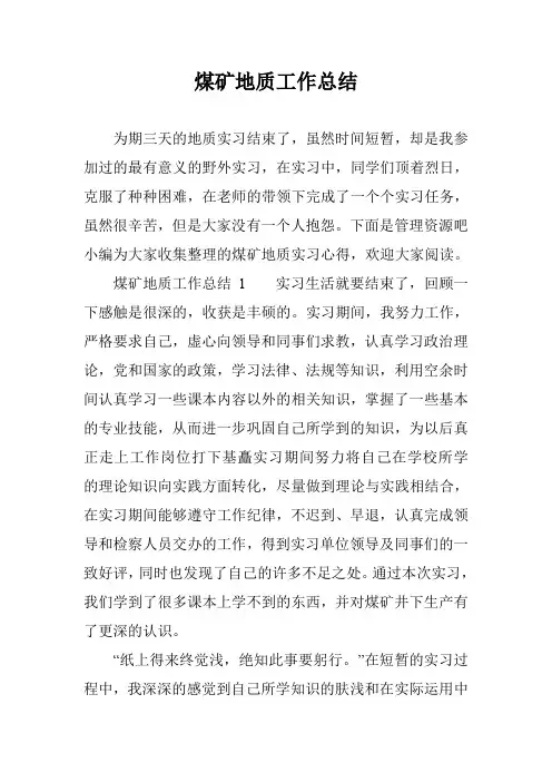 煤矿地质工作总结
