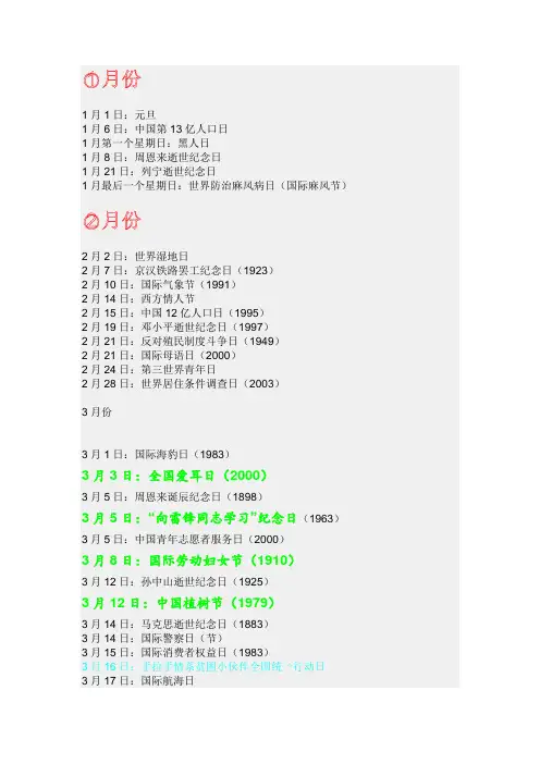 1-12月节日总汇