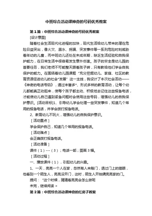 中班综合活动课神奇的号码优秀教案
