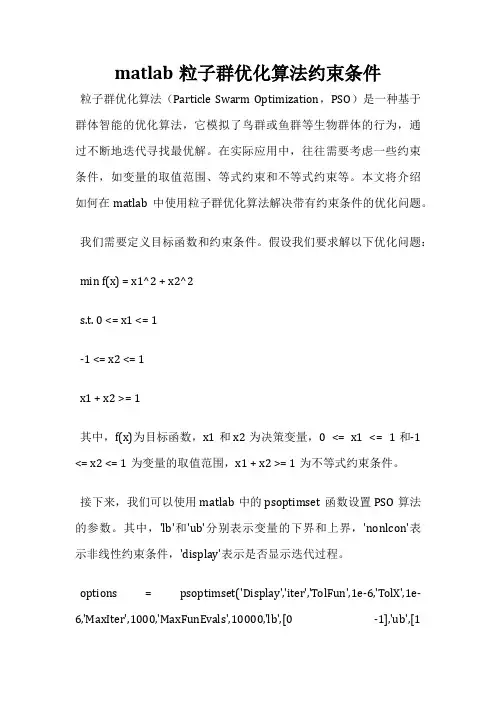 matlab粒子群优化算法约束条件