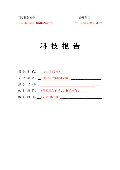 国家科技报告-格式模板