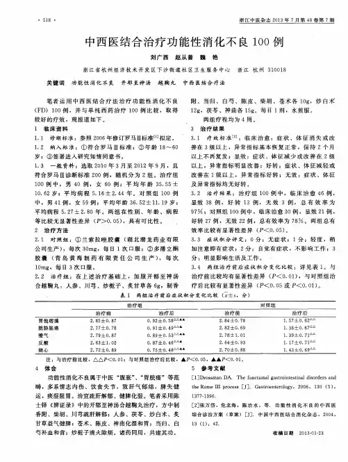 中西医结合治疗功能性消化不良100例