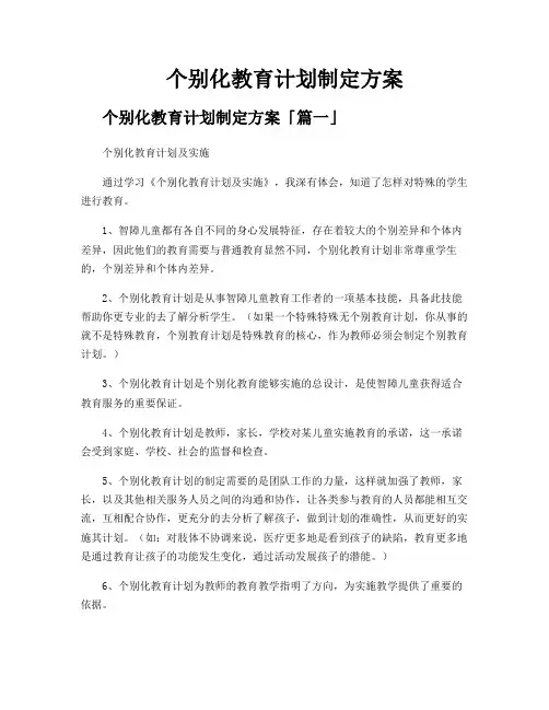 个别化教育计划制定方案