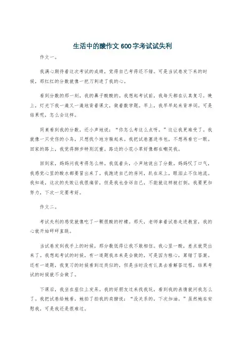 生活中的酸作文600字考试试失利