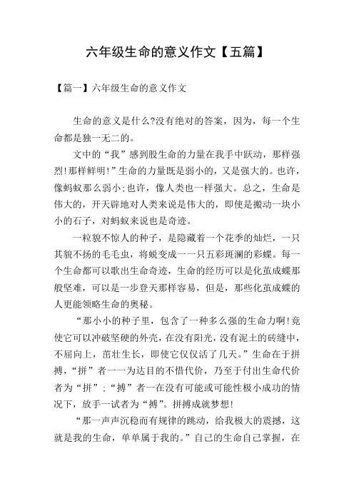 六年级生命的意义作文【五篇】