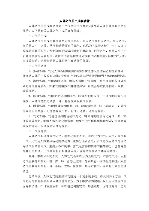 人体之气的生成和功能