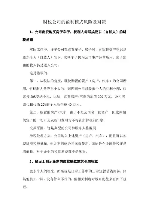 财税公司的盈利模式风险及对策