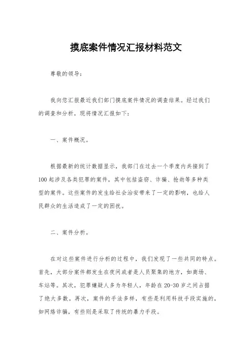 摸底案件情况汇报材料范文