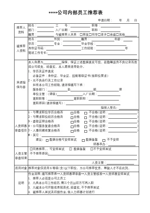 内部员工推荐表