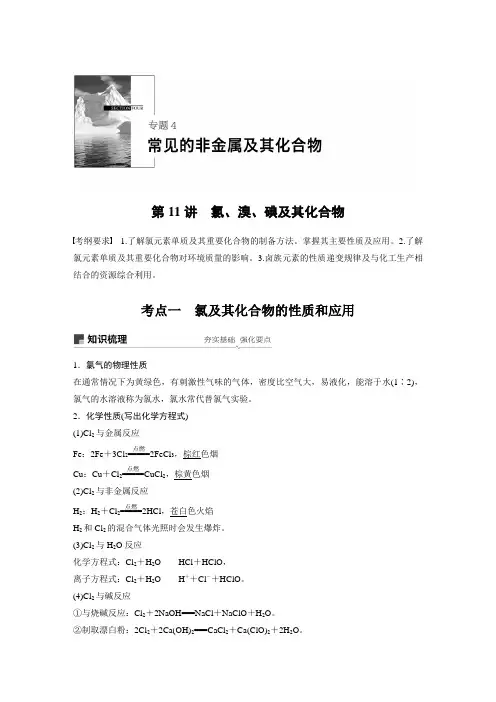 高考化学大一轮复习  专题4 第11讲  氯、溴、碘及其化合物