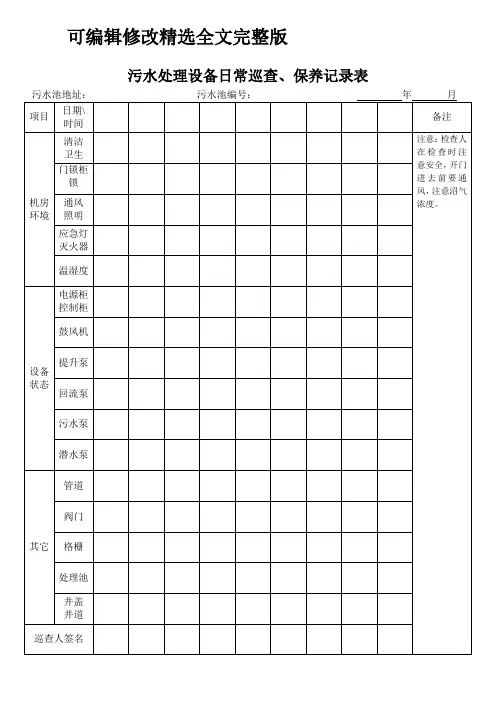污水处理日常巡查记录表精选全文
