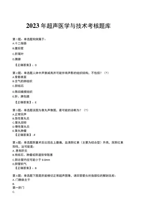 2023年超声医学与技术考核题库
