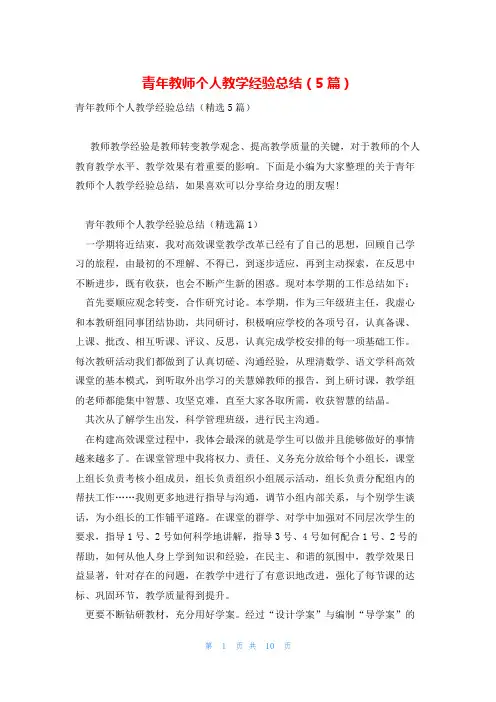 青年教师个人教学经验总结(5篇)