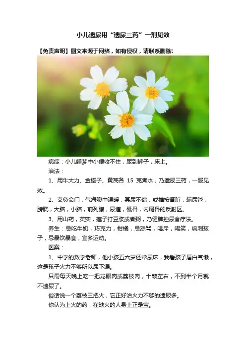小儿遗尿用“遗尿三药”一剂见效