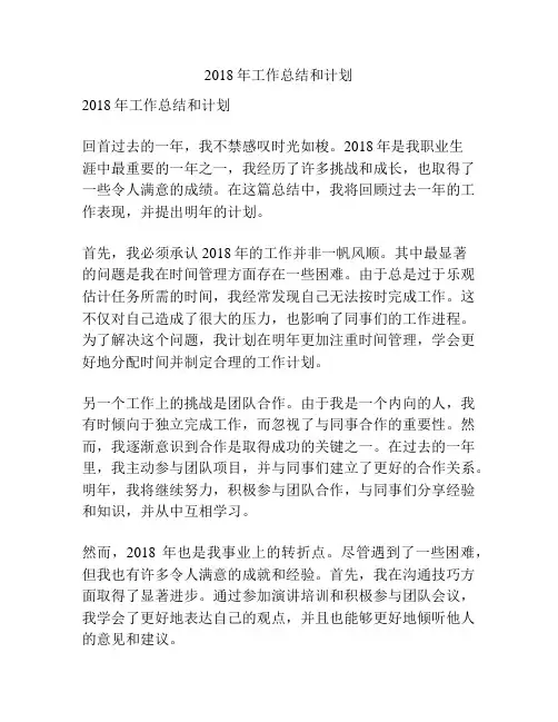 2018年工作总结和计划