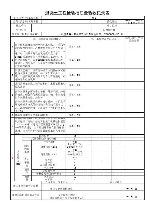 混凝土工程检验批质量验收记录表(最新)