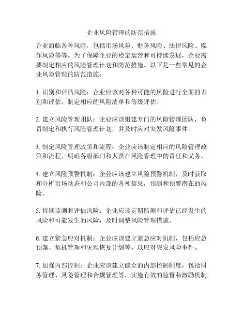 企业风险管理的防范措施