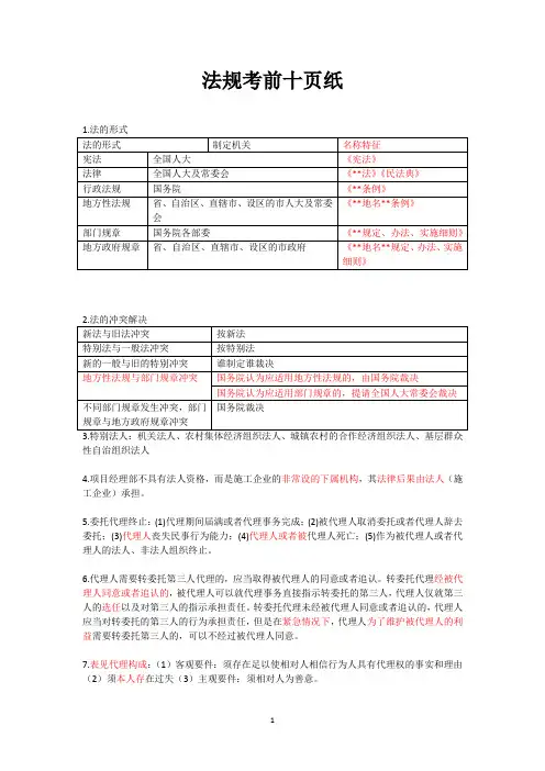法规考前十页纸