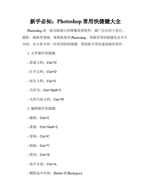 新手必知 Photoshop常用快捷键大全