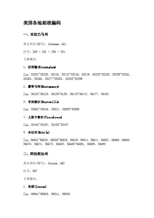 美国50个州的邮编及简称（2）