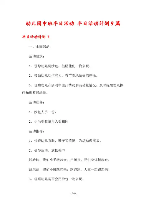 幼儿园中班半日活动 半日活动计划9篇