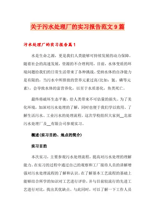 关于污水处理厂的实习报告范文9篇