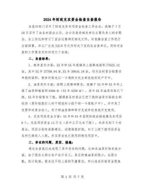 2024年财政支农资金检查自查报告(三篇)