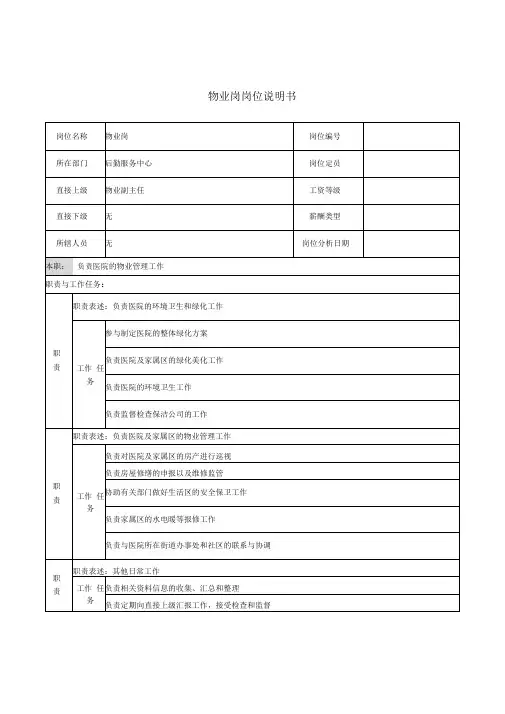 物业岗岗位说明书