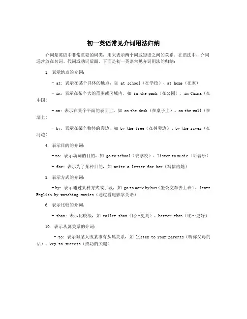 初一英语常见介词用法归纳