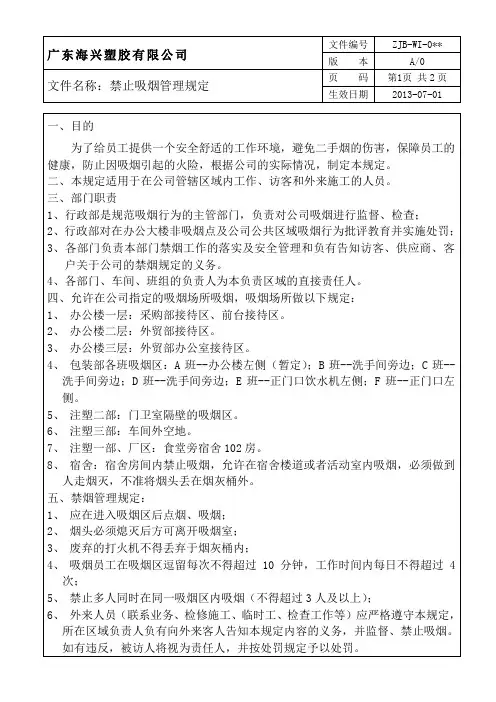 禁止吸烟管理规定1