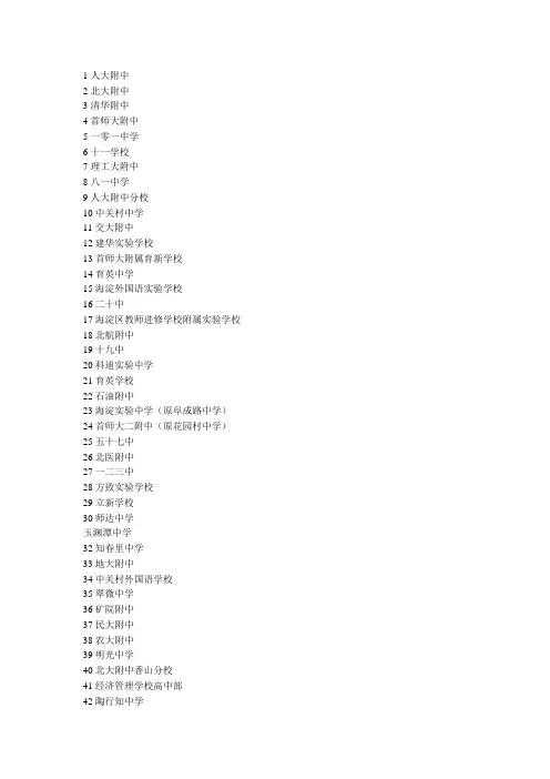 海淀区中学排名