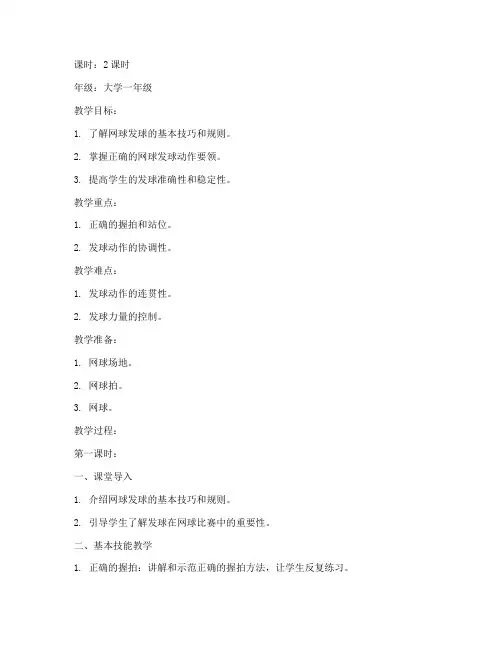 网球发球教案大学学生怎么写