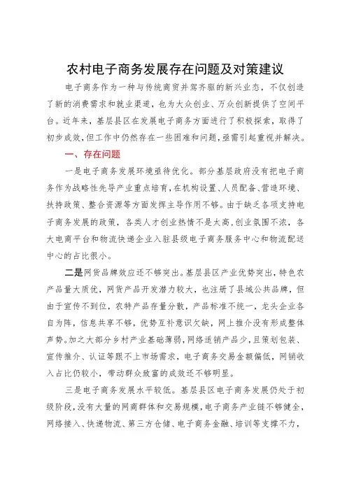 农村电子商务发展存在问题及对策建议