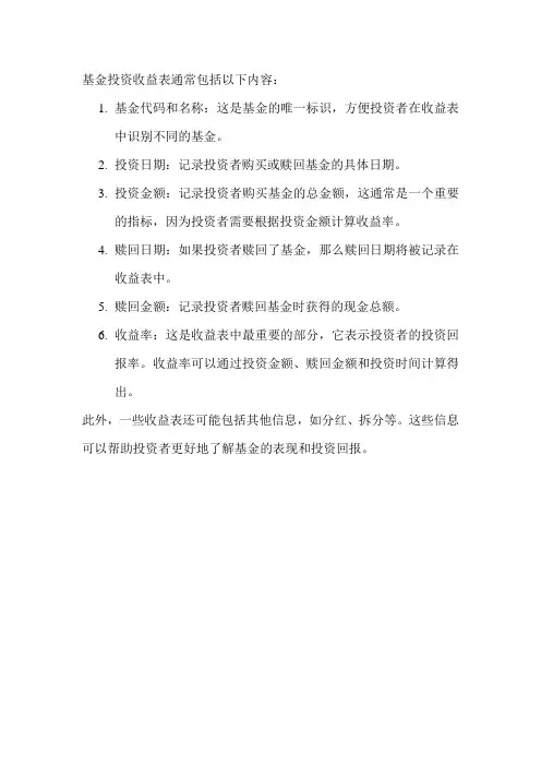 基金投资收益表