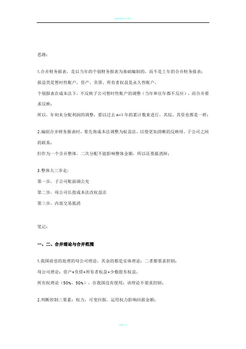 2018cpa注会复习会计之合并财务报表笔记