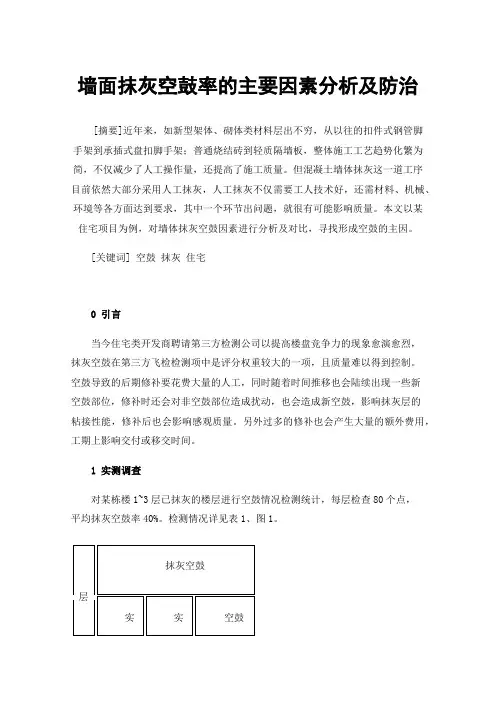 墙面抹灰空鼓率的主要因素分析及防治