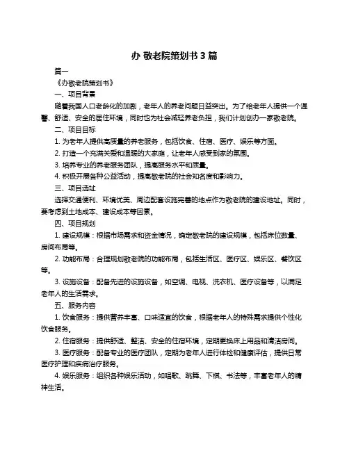 办 敬老院策划书3篇