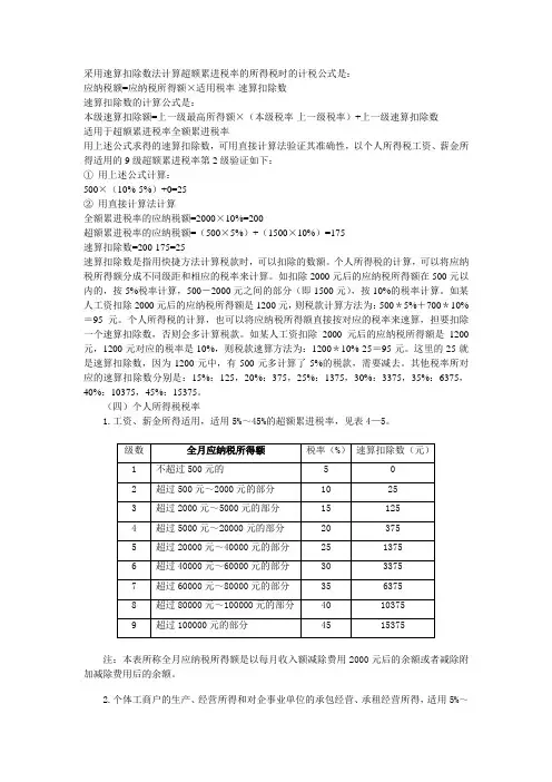 个税及速算扣除数