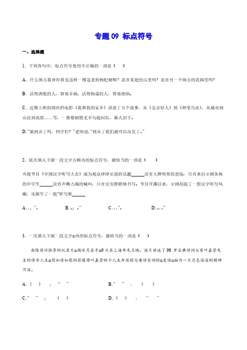 中考语文基础考点专题复习 标点符号(原卷版)